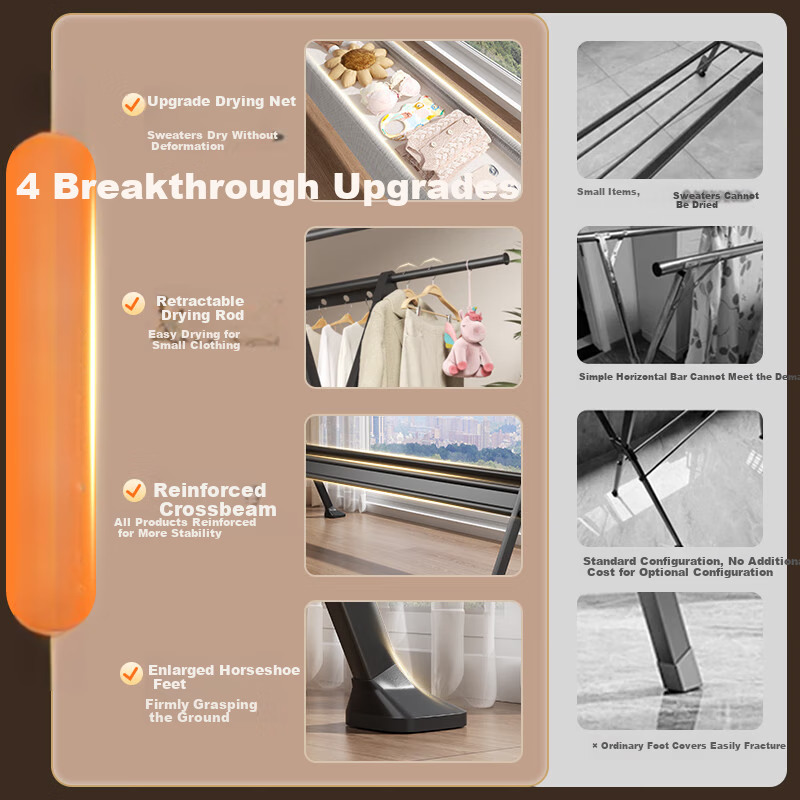 StableNah Floor Standing Clothes Drying Rack Balcony Aluminum Alloy Clothes Hanger WN-L3713GW