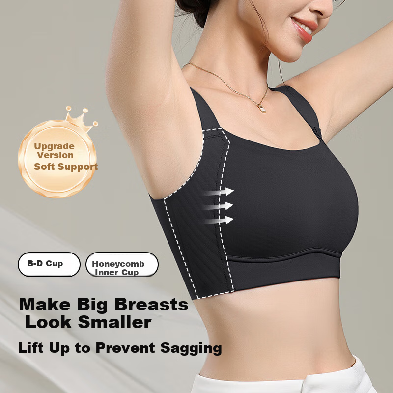 GRACEWELL Seamless Bare-Feel Full Coverage Bra for Large Breasts, Minimizing Effect, Honeycomb Breathable Thin Lift-Up Anti-Sagging Plus Size Brassiere