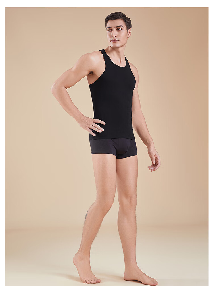 Hosa Men's Cotton Undershirt, Breathable Sports Tank Top, Round Neck, Slim Fit, High Elasticity Sleeveless Tee for Summer 7