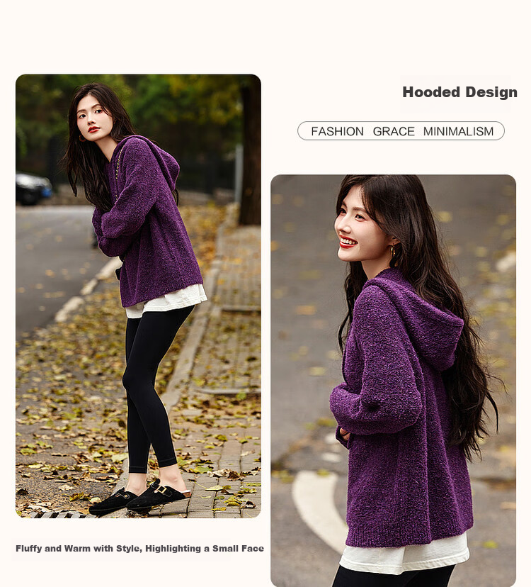 DME "Paper Doll Circle Yarn Sweater" 2025 Winter Hooded Long Sleeve Simple and Comfortable Knit Sweater Women's Top 5