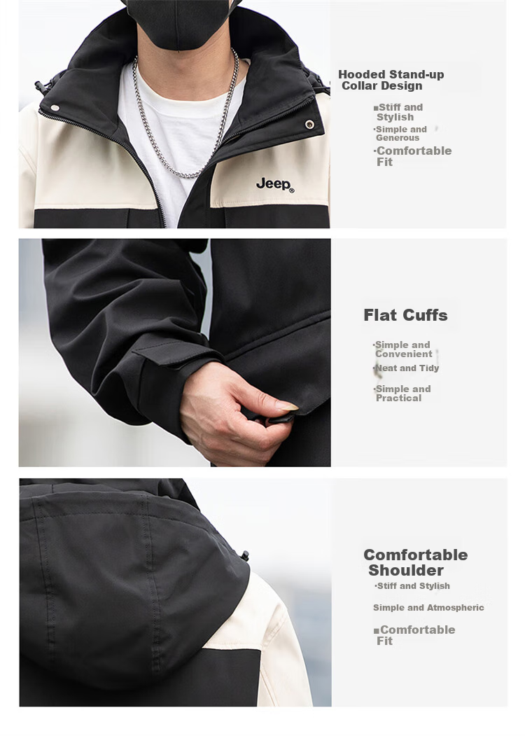 JEEP Men's Hooded Jacket, Spring And Autumn Loose-Fit Trendy Casual Outerwear for Men, Off-White, 2XL 3