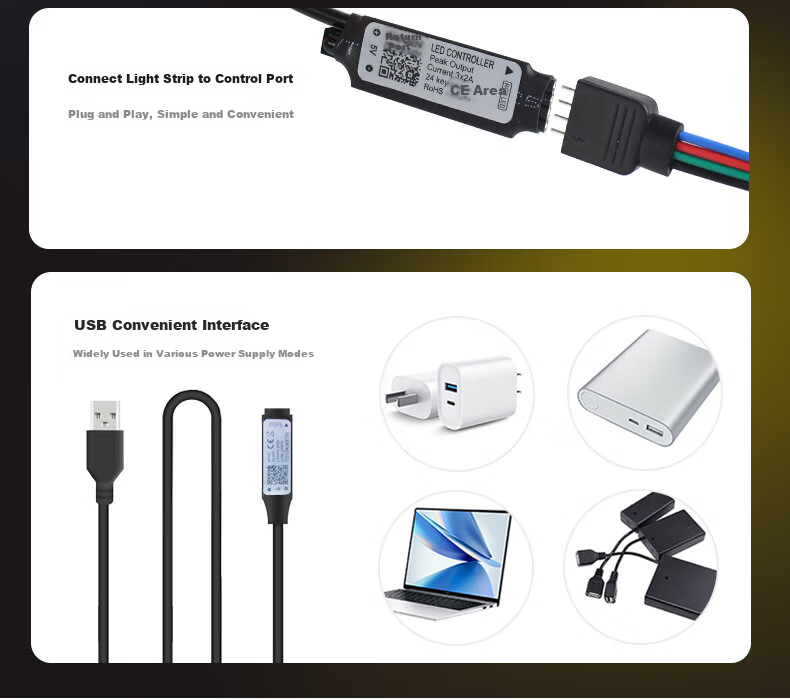 Kaiju Colorful RGB LED Strip App Music Sensing Computer Desktop Self-Adhesive Light Strip, 5V Colorful Mobile Bluetooth, 5-Meter Light Strip + Adapter + Remote Control 11