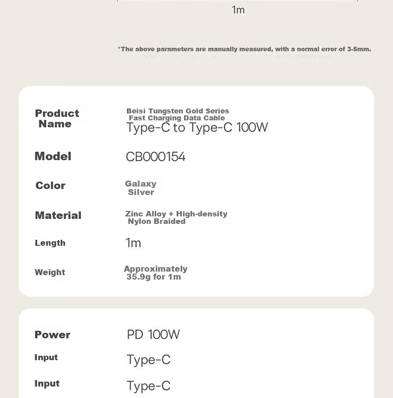 BASEUS Apple 18 Charger Cable, Dual Type-C Data Cable, PD100W Fast Charging Cord, Suitable for IPhone 17/16/15, Huawei, Xiaomi Laptops, 1 Meter 16