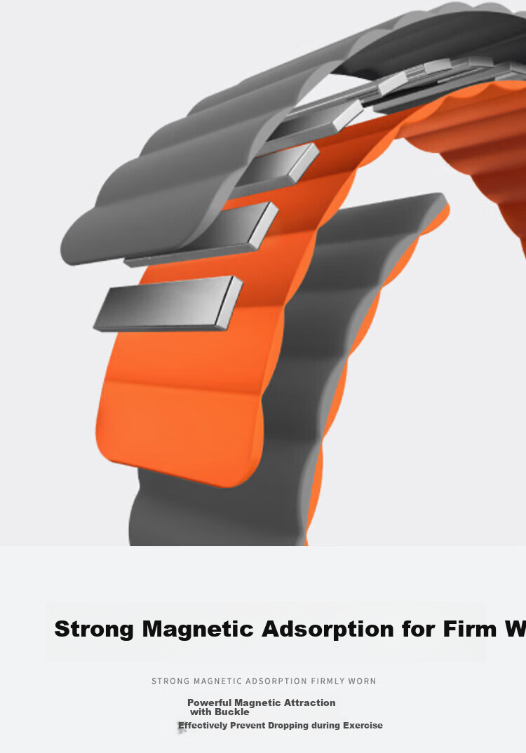 ESCASE Magnetic Silicone Watch Strap Compatible with Xiaomi Watch S3/S2/S1/S1Pro/Color2, Comfortable Band for Men And Women, Buckle Design, 46mm Watch Face, Gray with Orange 1
