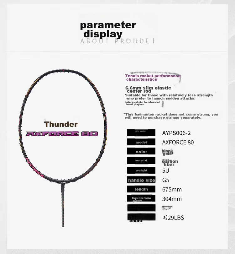 Li-Ning Badminton Racket, Full Carbon Professional Powerful Offensive Type 4U Single Racket, Leiting 100 AYPT235-4 7
