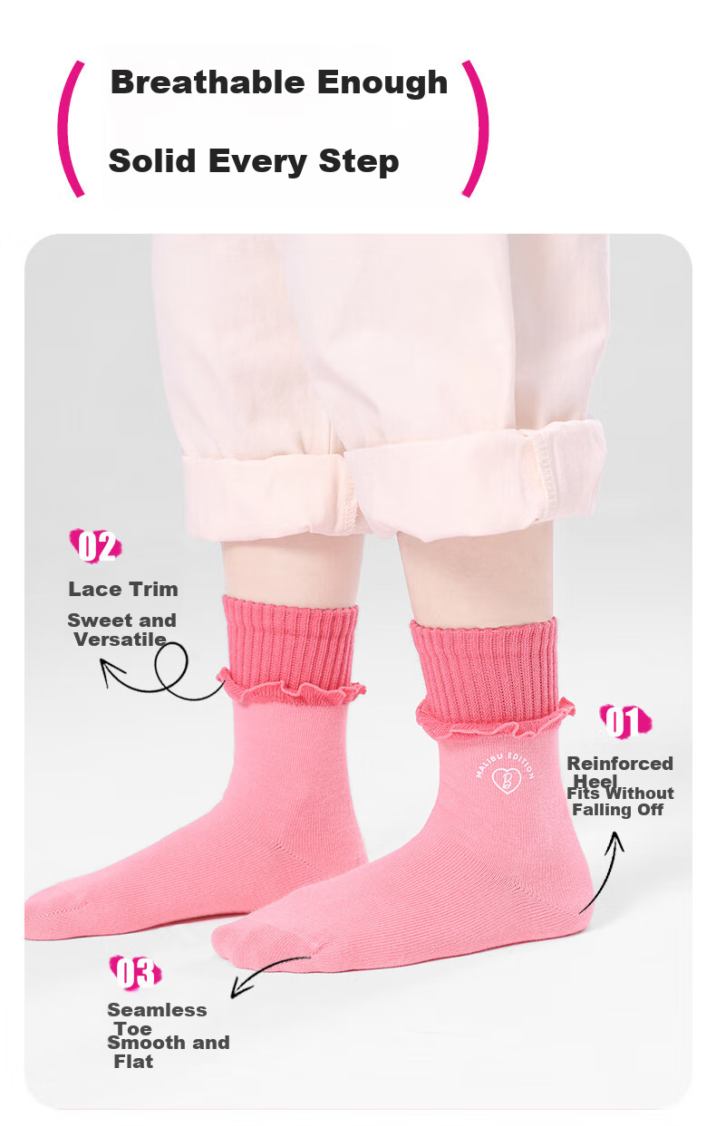 Barbie Girls' Socks, Cute Mid to Big Kids Cotton Short Socks, Spring And Autumn Girls' Student Mid-Calf Socks, Children's Seamless Cotton Socks 2