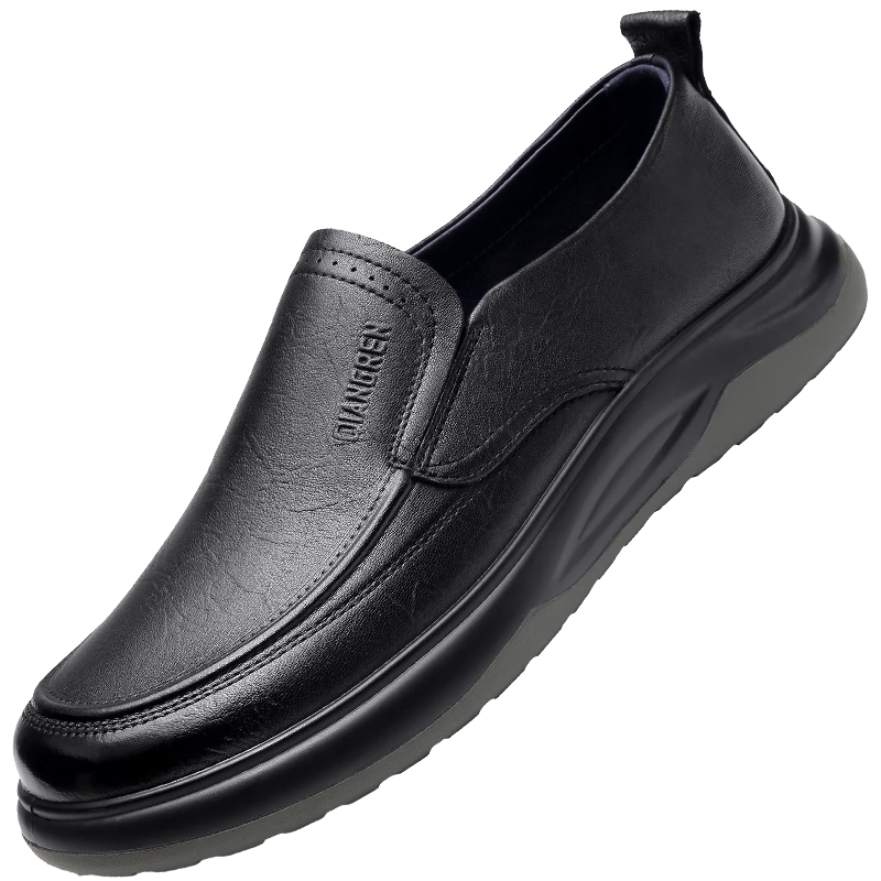 Qiangren Business Casual Men's Shoes, Soft Sheepskin Upper, Wide Toe Work Leather Shoes, Comfortable Fit, JDA87557, Black, Size 41