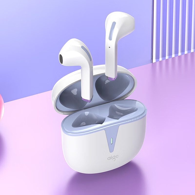 Aigo Wireless Bluetooth Earphones True Wireless Semi In-Ear Sports Running Music Gaming Headphones Compatible with Android Phones And Computers for Students Low Latency T120 White