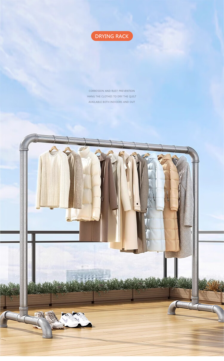 Annafu Floor Clothes Rack Coat Rack Bedroom Clothes Hanger Thickened Drying Rack YJ53 Length 1.6m Height 1.8m 1