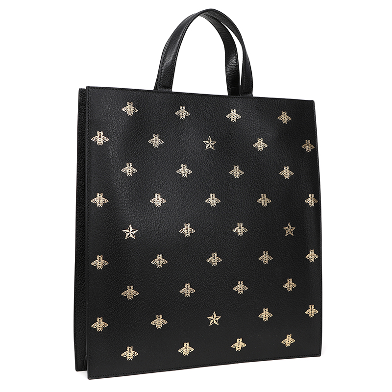 gucci 古驰 gucci男包 黑色牛皮蜜蜂星星印花男士手提单肩包 495444