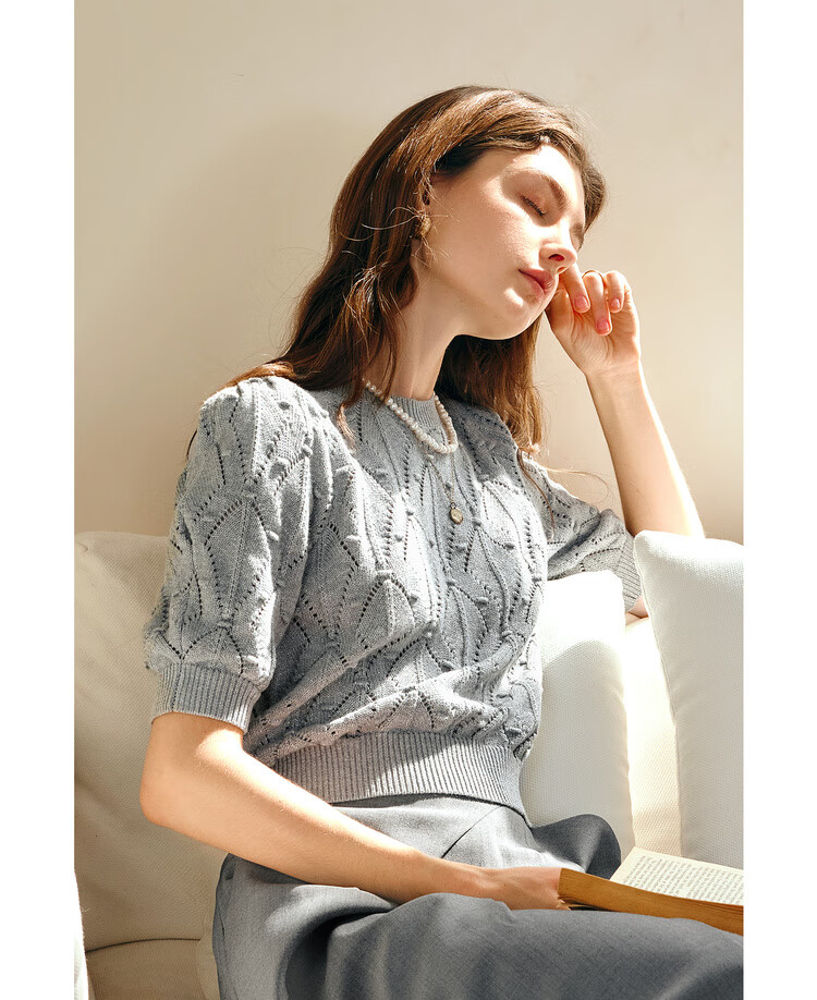 Olrain Eurier Summer Commuter Knit Pullover Top with Hollow Design Gray (New Batch) S 13