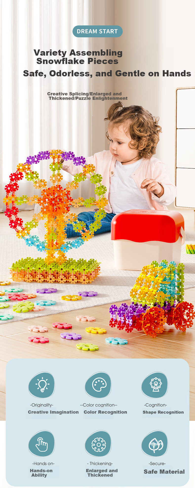 DREAM START Snowflake Building Blocks, Medium Size DIY, Thickened Children's Toy, Assembly Puzzle, for 3-Year Boys And Girls, Home Decoratio 1