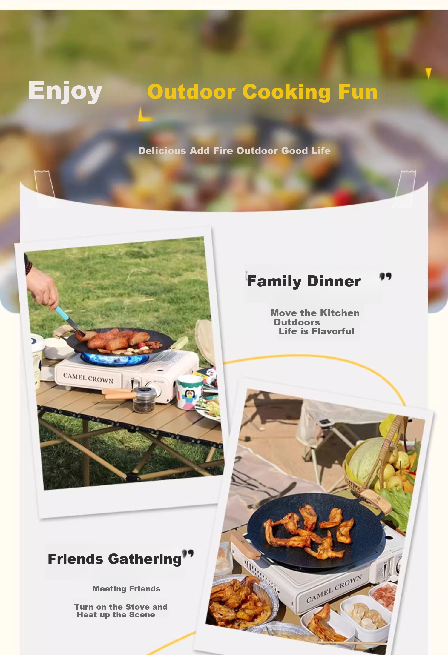 CAMELJEANS Outdoor Five-Burner Portable Stove for Picnic Camping, High-Power Barbecue Grill, Hot Pot Cooking Stove, One-Person Hot Pot Burner 12