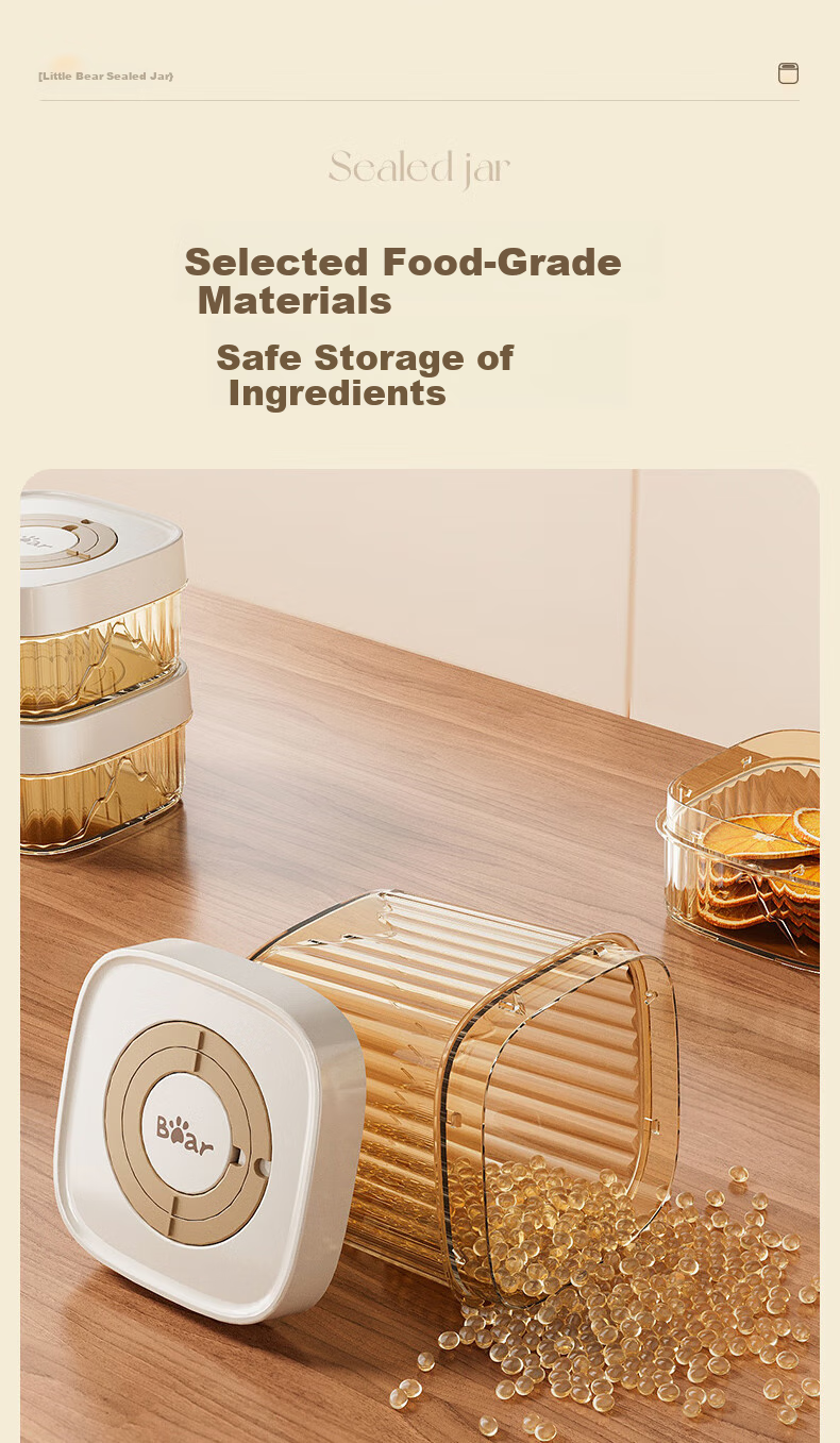 Bear Airtight Container, Multi-Grain Storage Box, Plastic Jar for Snacks, Dried Goods, Tea Leaves, 850ml Sealed Container 11