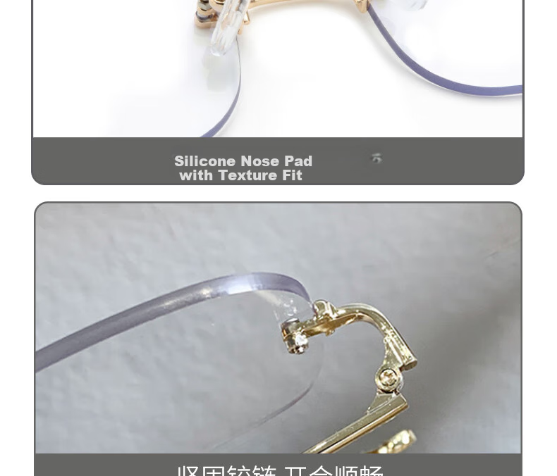 LOVECRAFT Frameless Silver Glasses for Women, Nearsighted Glasses, Square Gold Wire Small Frame, Simple Non-Frame Glasses for Women, Blue Light Blocking 4