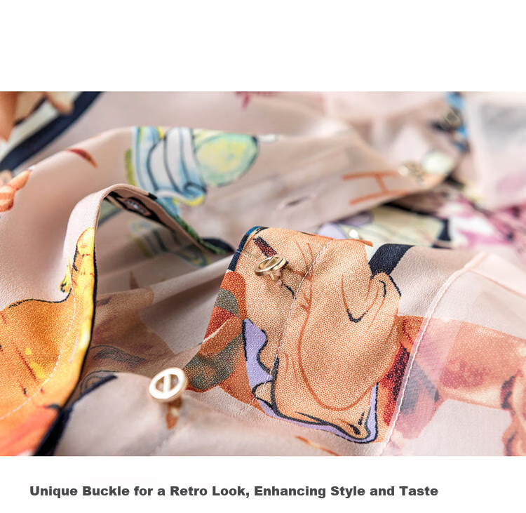 Dme [Abstract Printed And Dyed Blouse], Summer Turndown Collar Pocket Patchwork Organdy Shirt, Women's Top 6