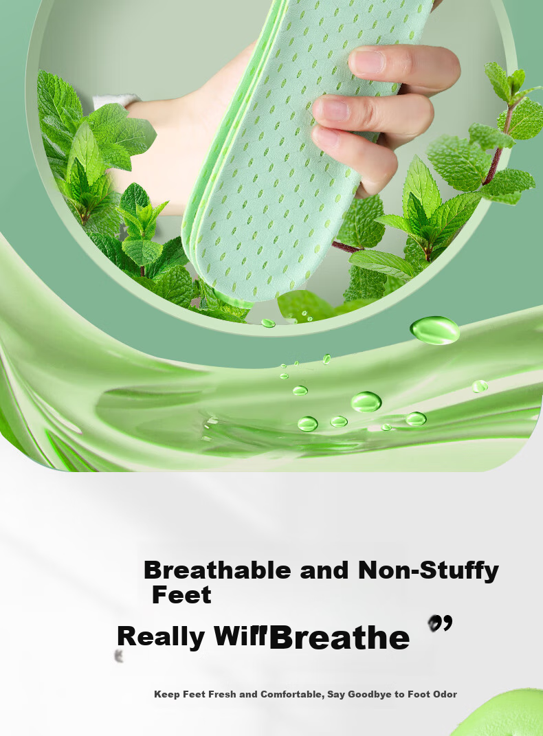 FOOTOPPO Mint Deodorizing Insoles for Men, Odor-Resistant Fragrant Sports Sweat-Absorbing Breathable Work Safety Shoes Long-Lasting Antibacterial Insoles Ultra-Soft Women's 9