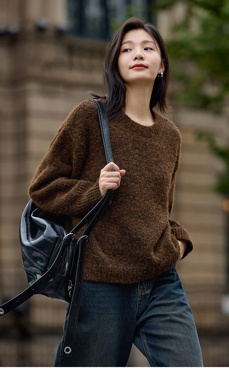 Dme Wilderness Forest Sweater Winter Style Knitted Top Retro Brightening Lazy Round Neck Sweater for Women, Dark Coffee Color, M 9