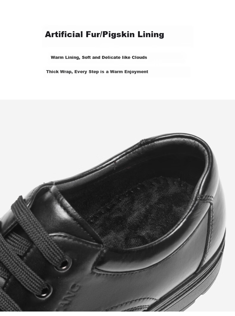 Aokang Men's Shoes with Fleece Lining, Warm Business Leather Shoes, Lace-Up Comfortable Casual Formal Shoes, Black Fleece Style, Size 42 16