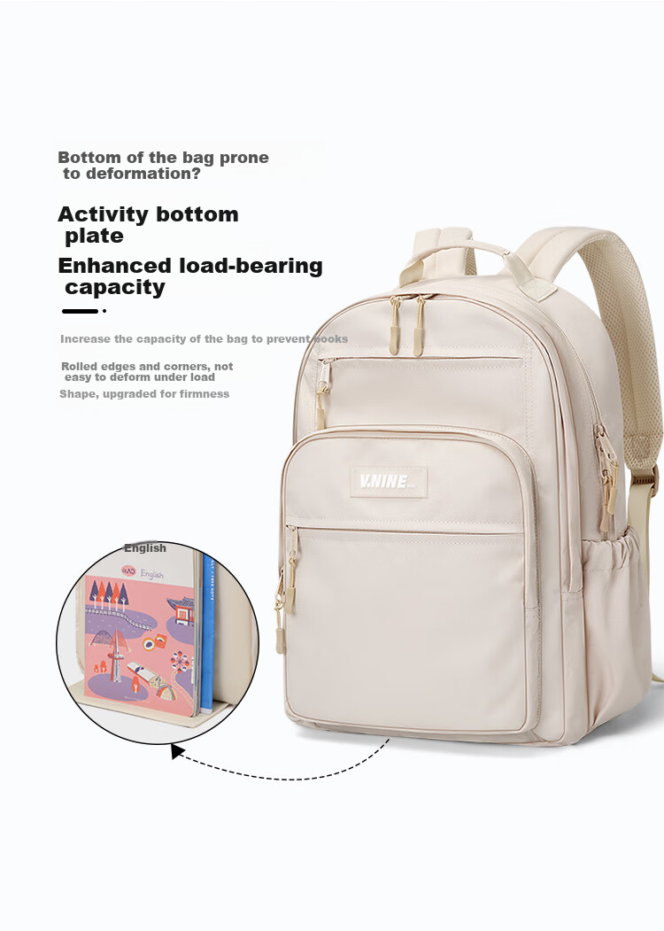 V.NINE Backpack for Middle And High School Students, Unisex Shoulder Bag for Grades 4-6, Large Capacity Schoolbag with 13/14-Inch Laptop Compartment 8