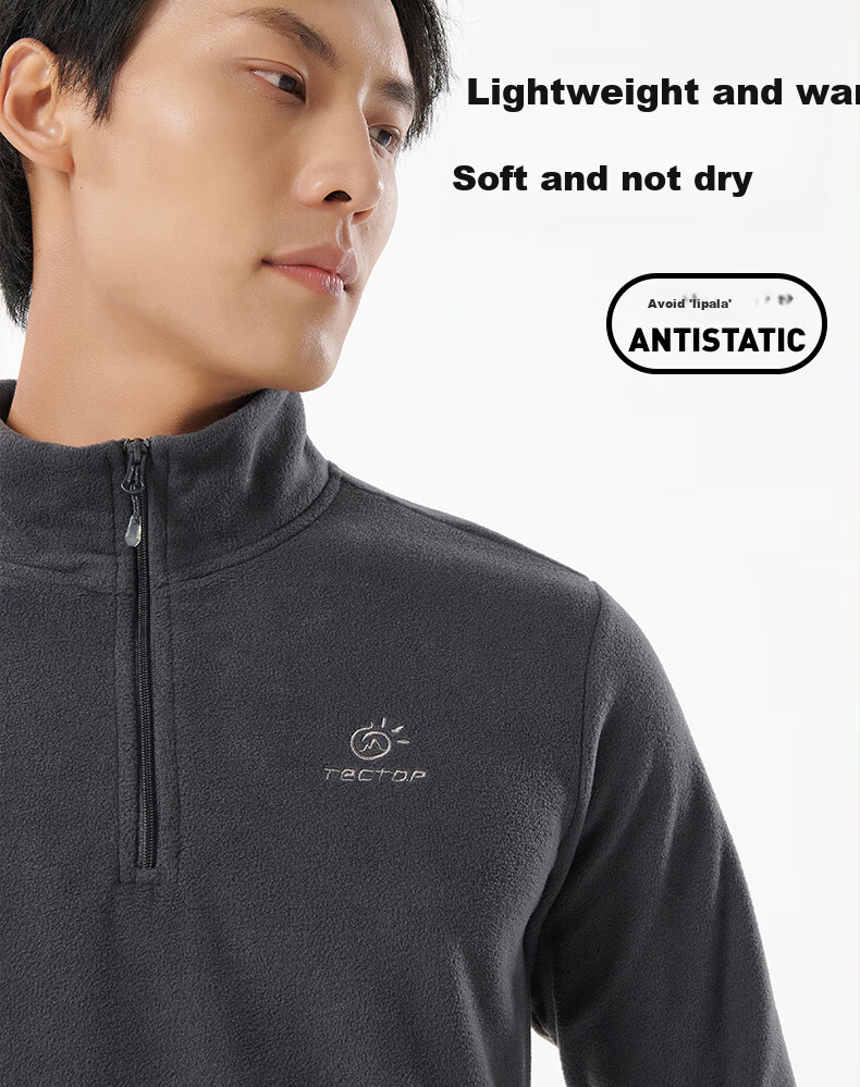 TECTOP Fleece Jacket, Warm Fleece Half-Zip Cardigan, 033 Men's Black, 2XL 6