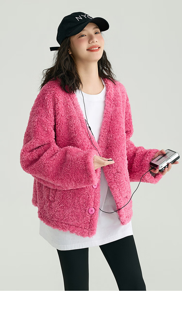 Dme Sunset Rose Knit Sweater Winter Pink Large Pocket V-Neck Energetic Sweet Girl Style Cardigan Honey Pink S 6