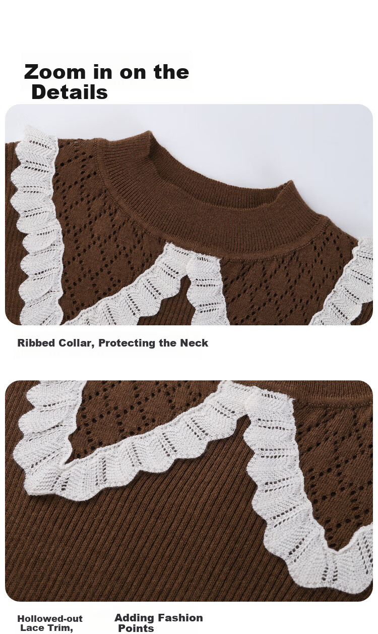 Annil Girls' Mid-Neck Knit Sweater, New Winter 2024 Style, Cloud Sweater Brown, Size 130 17