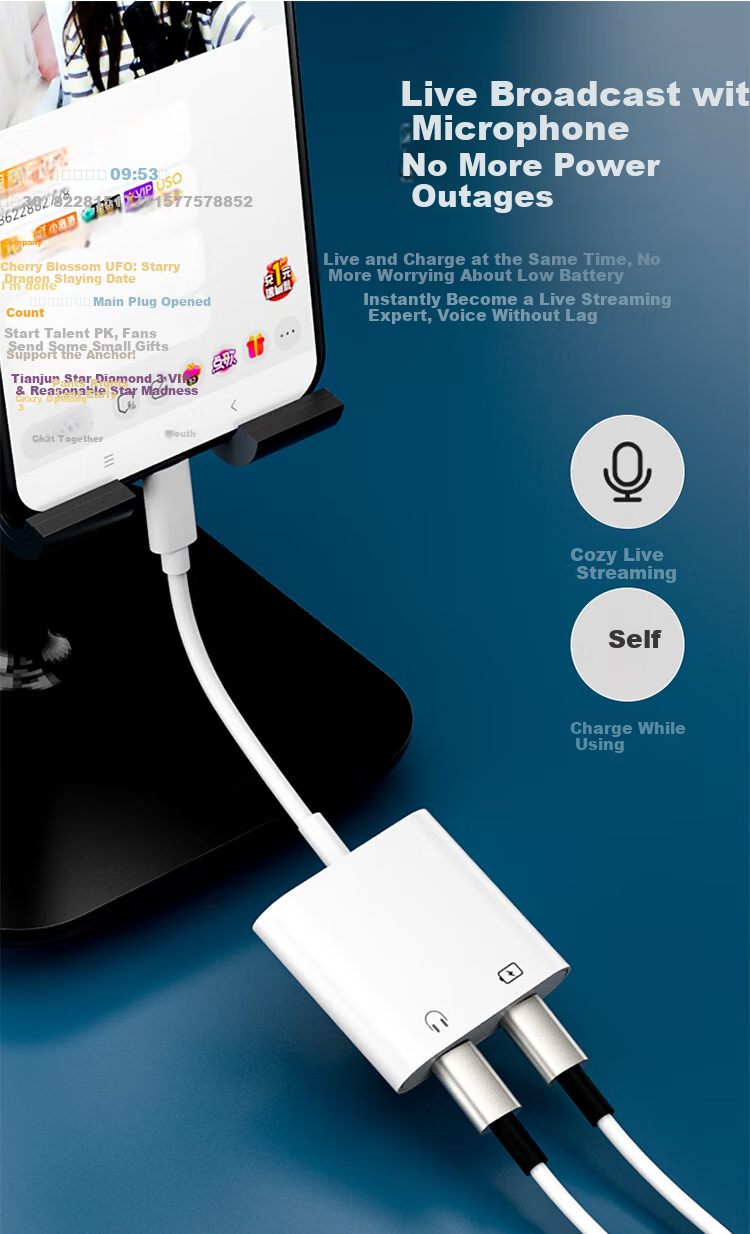 JOWOYE Apple Lightning to PD Fast Charging Adapter for Live Streaming, Music Listening, Gaming, Low Latency, Anti-Fingerprint Headphones with Microphone, Multi-Function All-In Compatible with IPad Pro 4