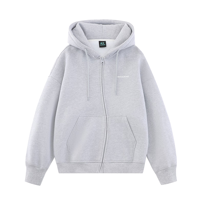 GOLFCROSS Couple's Style, 2025 Spring New Arrival, Letter Embroidery Hooded Drawstring Cardigan Sweatshirt, Floral Gray, M