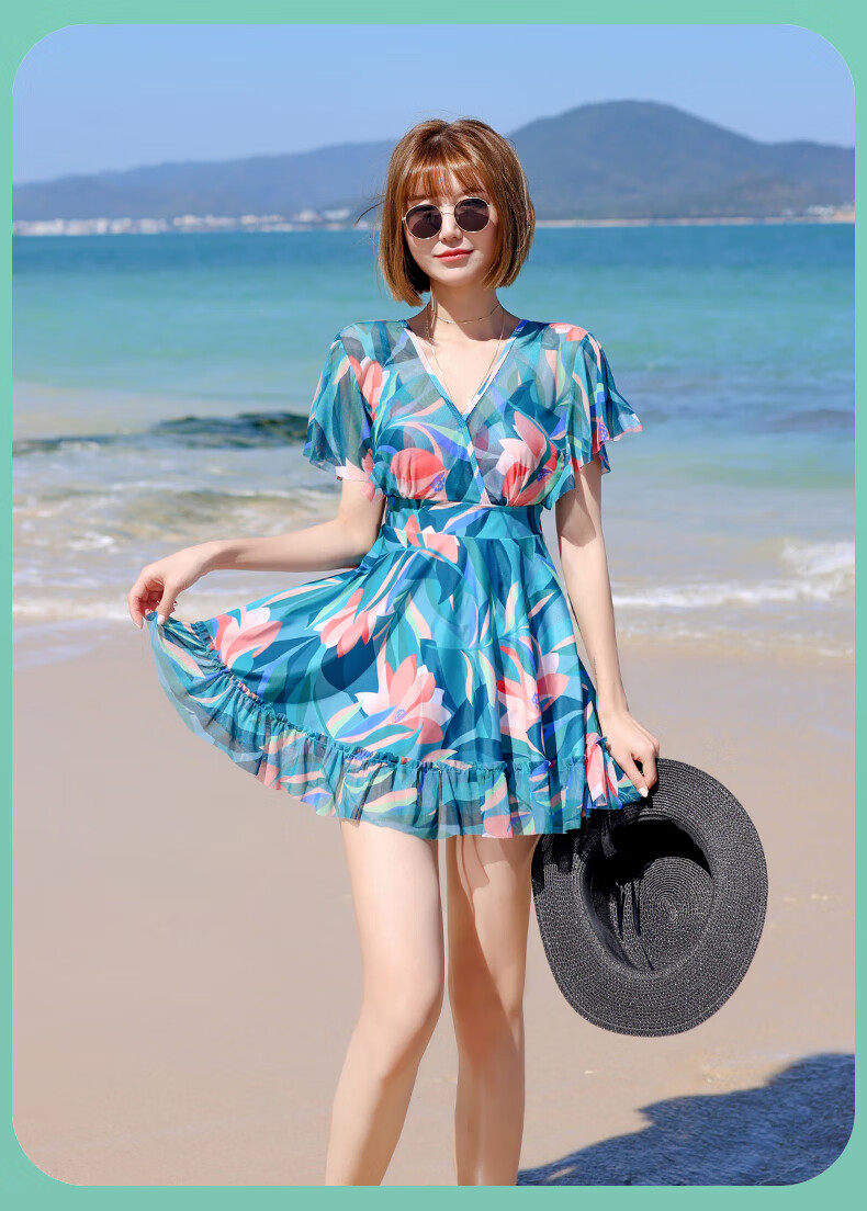 Yifu Women's Conservative Slimming Swimsuit, Fashionable Plus-Size One-Piece Dress Style Swimwear for Curvy Women, Slimming Effect, Suitable for Beach And Hot Springs 25