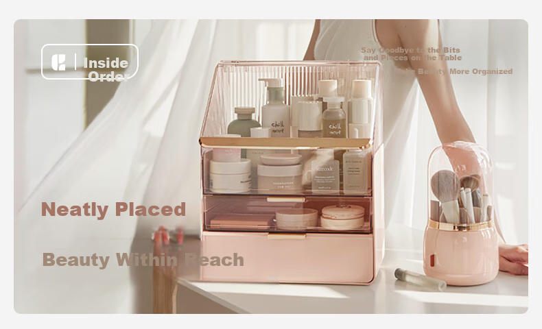 EACHY Cosmetic Storage Box, Large Capacity, Desktop High-End Feel, Multi-Functional Drawer-Style Lipstick Case for Skincare Products - Elegant White 1