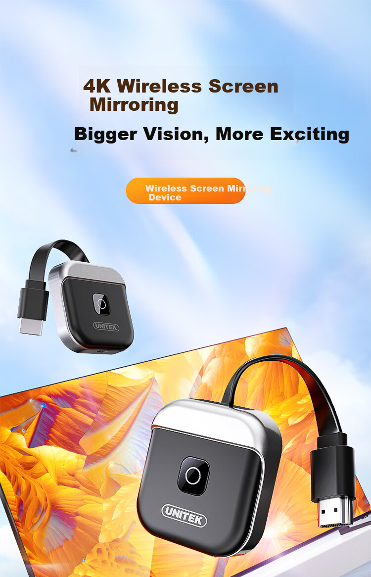 UNITEK Wireless Screen Mirroring Device for Smartphones, HD HDMI Audio And Video Synchronizer, Compatible with Apple, Android, Huawei Phones, for Casting to Old TVs And Projectors, Wireless Video Transmitter V162A 1