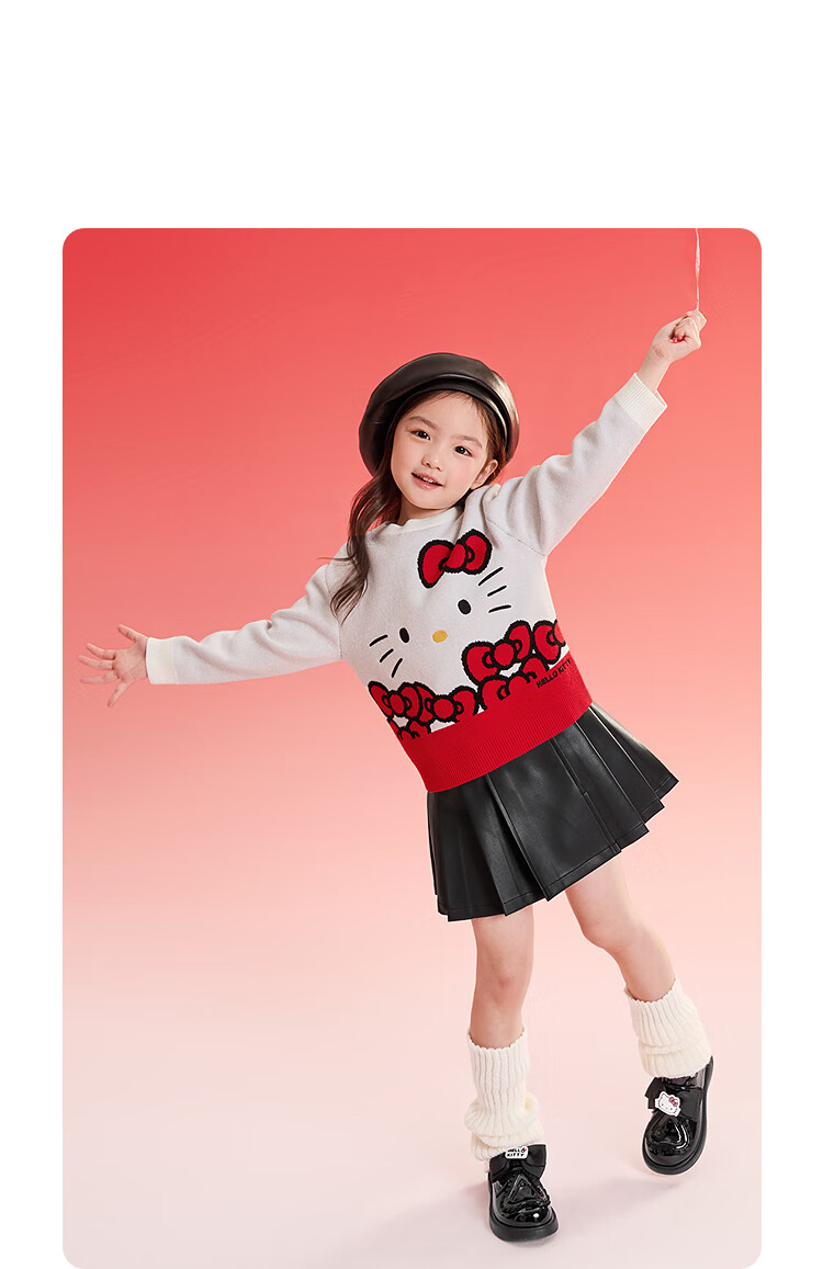BALABALA [HelloKittyIP] Girls' Sweater, Spring And Autumn Knitted Cardigan, Cute And Sweet for Greeting Visits 2