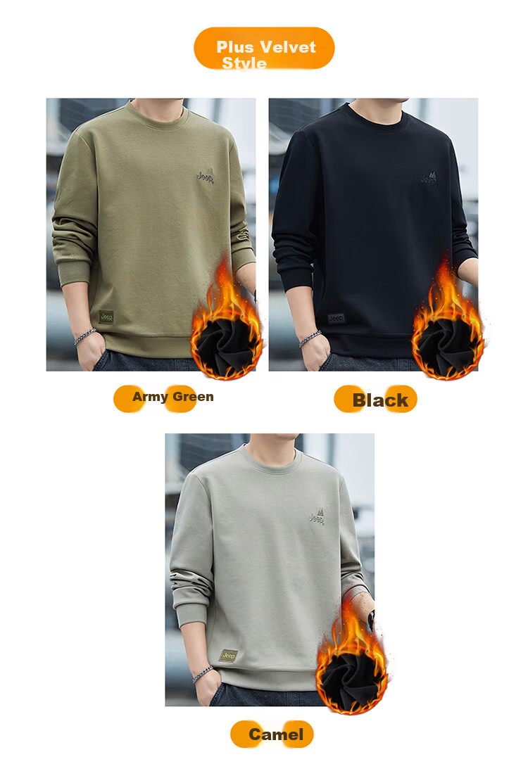 JEEP Men's Sweatshirt, Autumn And Winter Round Neck Long Sleeve T-Shirt, Loose Casual Clothing for Men, Army Green Fleece-Lined, 4XL 3