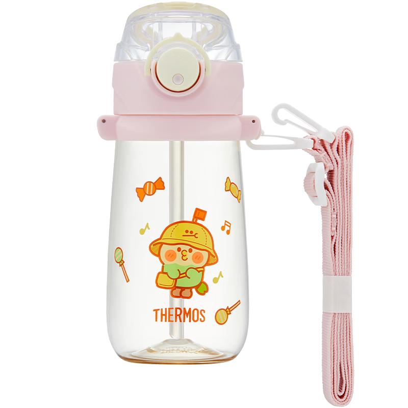 THERMOS BEBE Co-Branded Water Bottle for Children Aged 6-12, School-Specific PPSU High-Temperature Resistant Summer Sippy Cup 480ml Pink