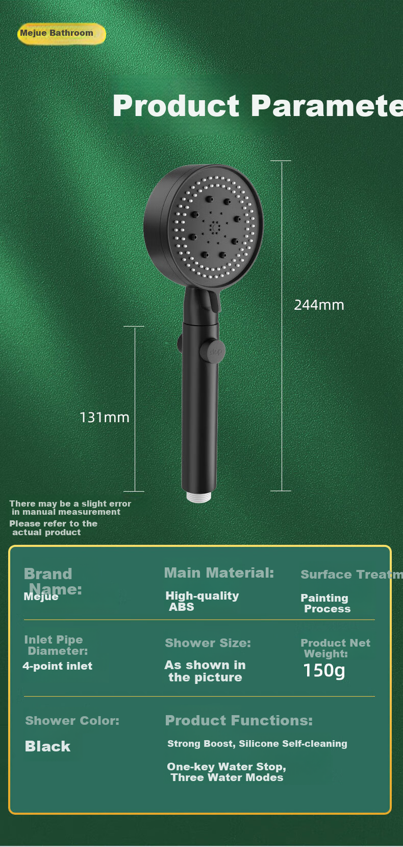 MEJUE Pressurized Shower Head, Single-Head Bathroom Handheld Shower Sprayer, High-Pressure Water Outlet 5332 2