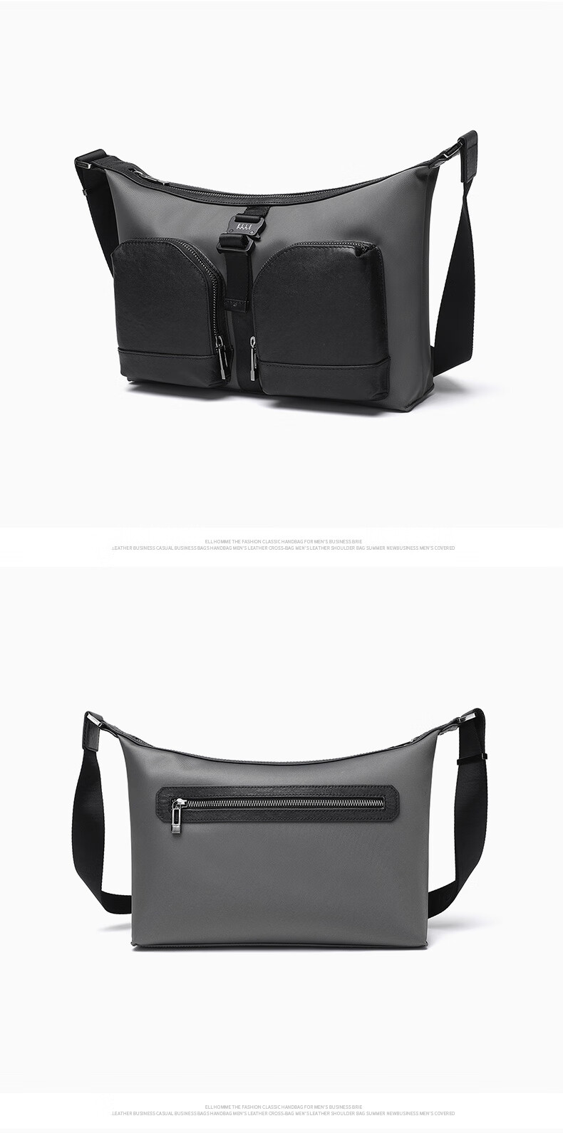 ELLE HOMME Men's Crossbody Bag, Trendy Canvas with Leather Shoulder Bag, Fashionable Men's Handbag 03530 Birthday Gift 1