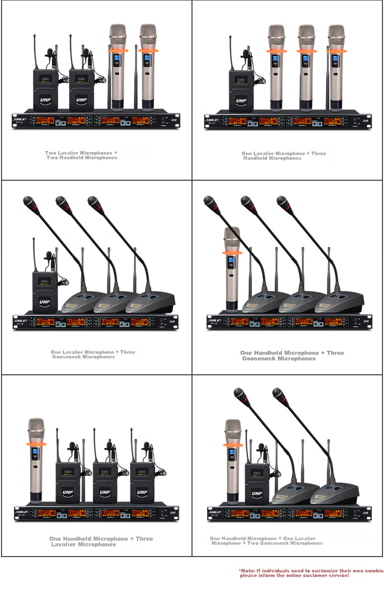 SHILE SH10 U-Segment Wireless Microphone System, One-To Conference Room Audio Set, Neck-Mounted Handheld Headset with Clip-On Training Microphones, Main Unit + 2 Handheld + 2 Neck-Mounted 10