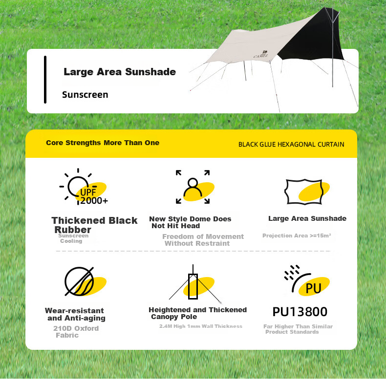 CAMEL Triforce Sky Dome Tent, Large Outdoor Camping Black Tarpaulin, Sun Protection Beach Canopy, Complete Set of Equipment 2