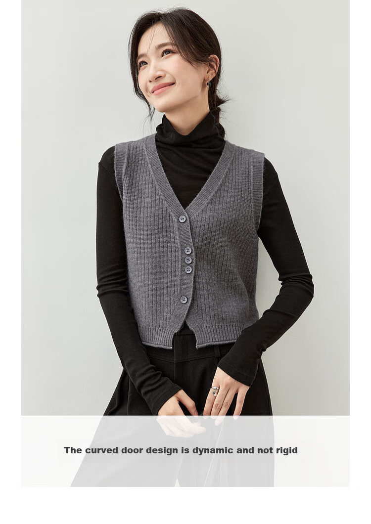 Sentubila Autumn Layered Vest, V-Neck Curved Placket, Single-Breasted Short Sleeveless Waistcoat 4