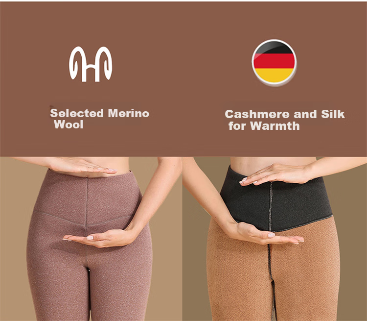 Hengyuanxiang [Best-Selling 50,000 Sets] Women's Thermal Underwear with Wool Knee Protection Patches, German Velvet High-Waist Seamless Autumn Pants Cotton Trousers, Dark Gray 2
