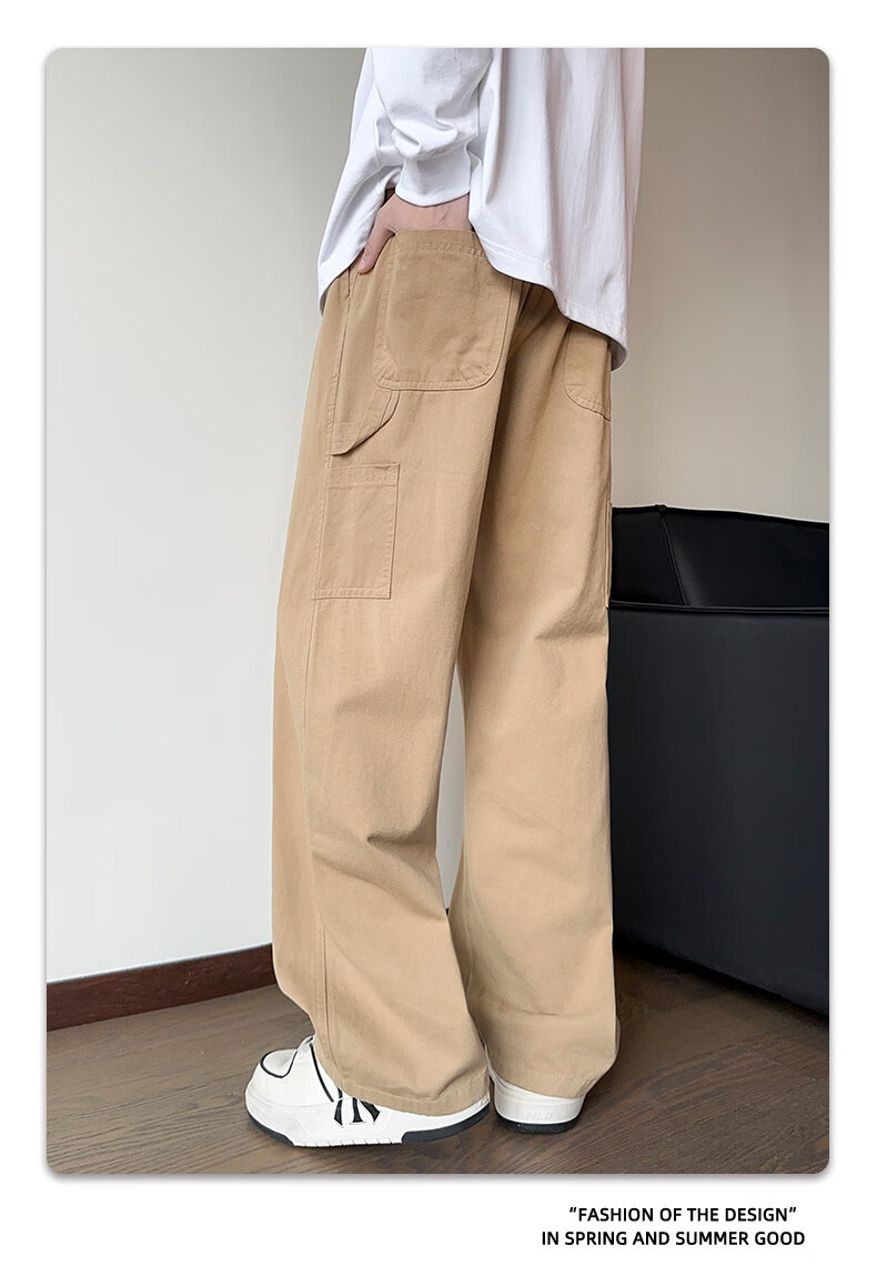 CLOR Japanese-Style Cargo Pants for Men, Spring And Summer Loose-Fit Pure Cotton Vintage Logging Straight-Leg Casual Trousers, CL55 Black XL 11