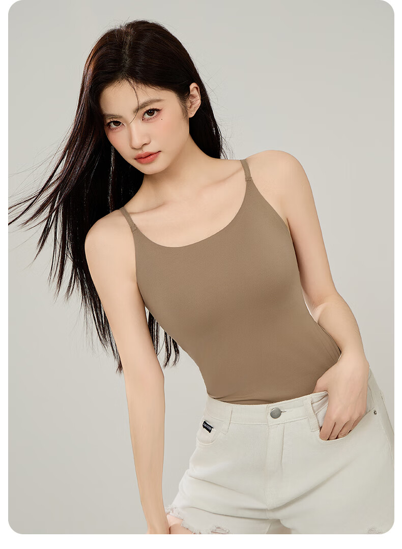 Women's Free Style Camisole Vest with Chest Pad, Solid Color Seamless Innerwear, Spring Summer Base Layer, Anti-Expansion Outerwear 16
