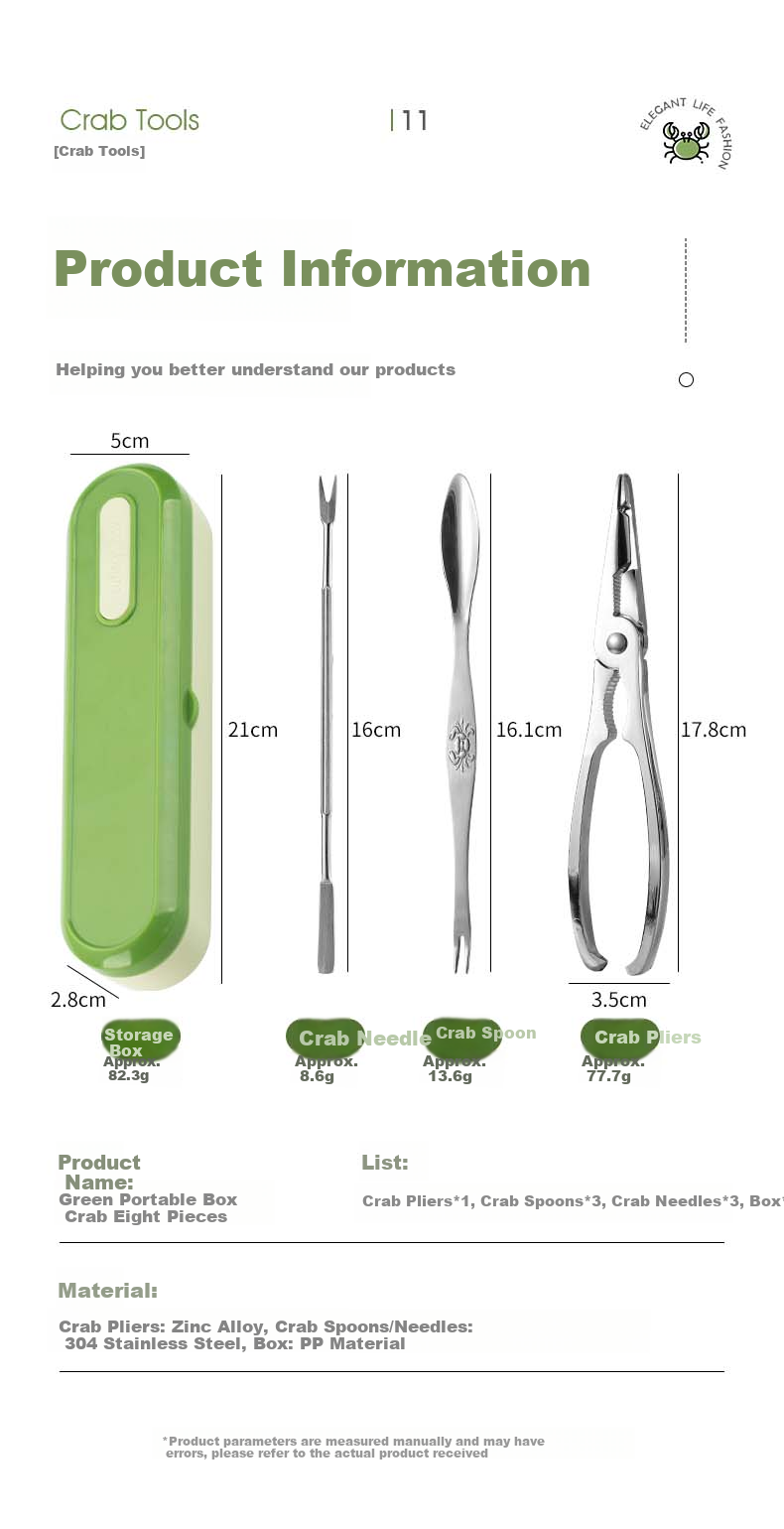 CAIZHI Crab Eight-Piece Eating Tool Set, Stainless Steel Crab Fork And Pliers for Hairy Crabs, Specialized Tools for Eating Crabs, 8-Piece Set CZ6202 13