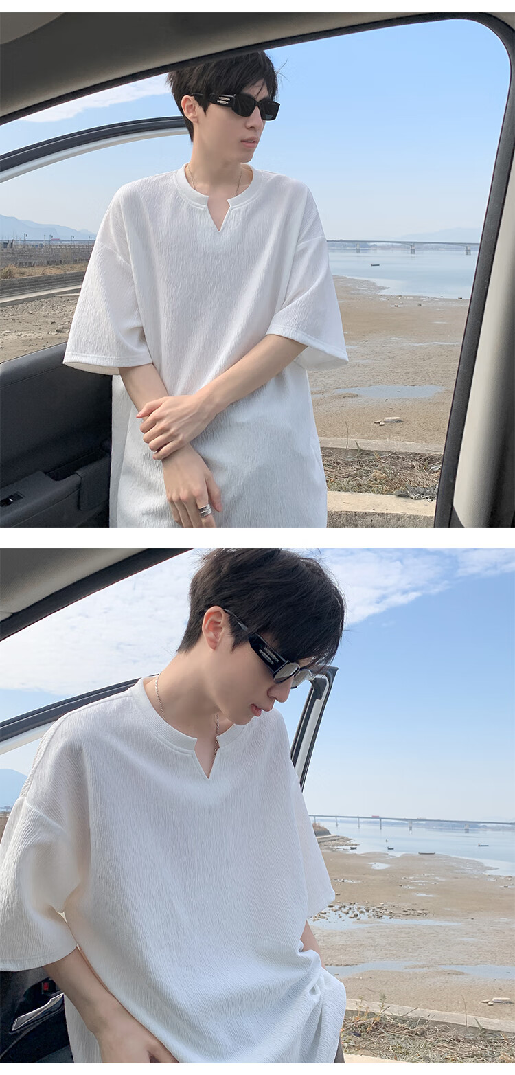 NASA MARVEL Men's Summer Casual Simple Breathable Short Sleeve V-Neck T-Shirt Outdoor Leisurewear White XL 7