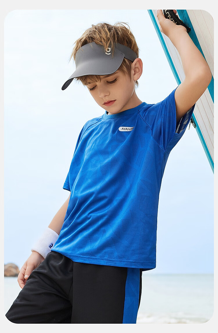 ASK JUNIOR Children's Clothing Set, Boys' Summer Outfit, Cool Thin Short-Sleeve T-Shirt And Shorts, Running Sports Two-Piece Set, Blue 32