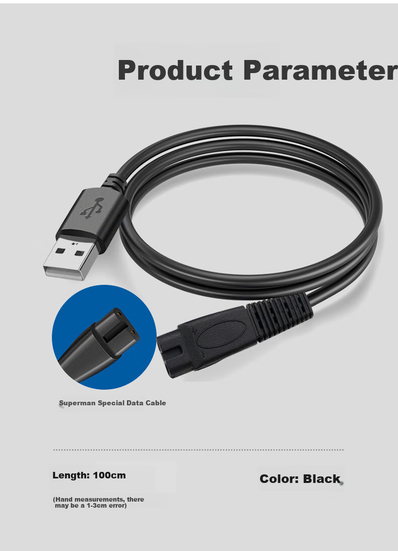 Masentek Compatible Charging Cable for SID Super Shaver, Suitable for RS7350/335/337/338/339/385/SA647/972 Razor Models, Two-Prong USB Universal Power Cord 10
