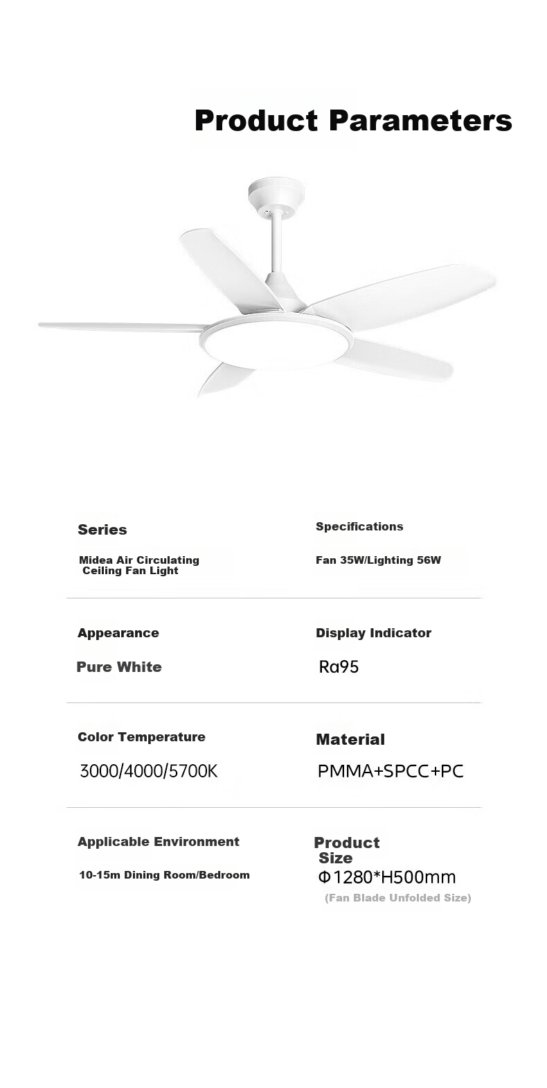 Midea Fan Light, Dining Room Ceiling Fan Light, LED Bedroom 48-Inch Blade Fan, Three-Blade Fan, Shusui Feng Installatio 8
