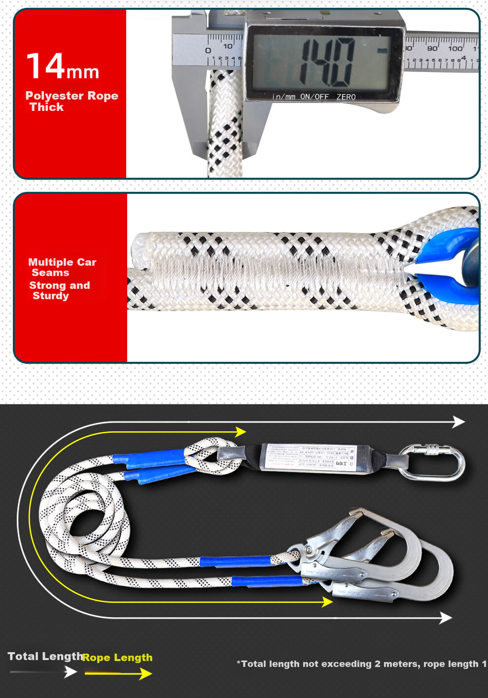 Xinbaolin Z-Y Fall Arrest Harness, National Standard European Style Five-Point Safety Belt, High-Altitude Work Fall Prevention, High-Quality Safety Harness with Two Large Hooks, 2 Meters Polyester Rope + Shock Absorber Pack, Shipped from Beijing Warehouse 12