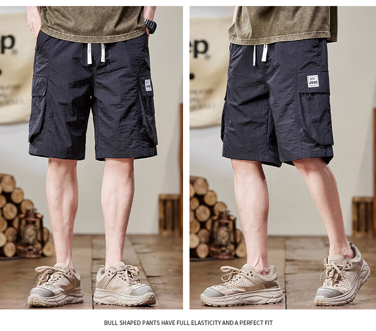 JEEP Ice Silk Quick-Dry Cargo Shorts for Men, Summer 2026 Lightweight Casual Mid-Length Pants, Men's Shorts 5
